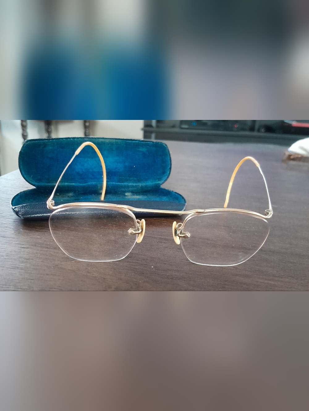 Vintage 12K Gold Filled Rimless Eyeglasses Cable Temple Art Deco w/ Case